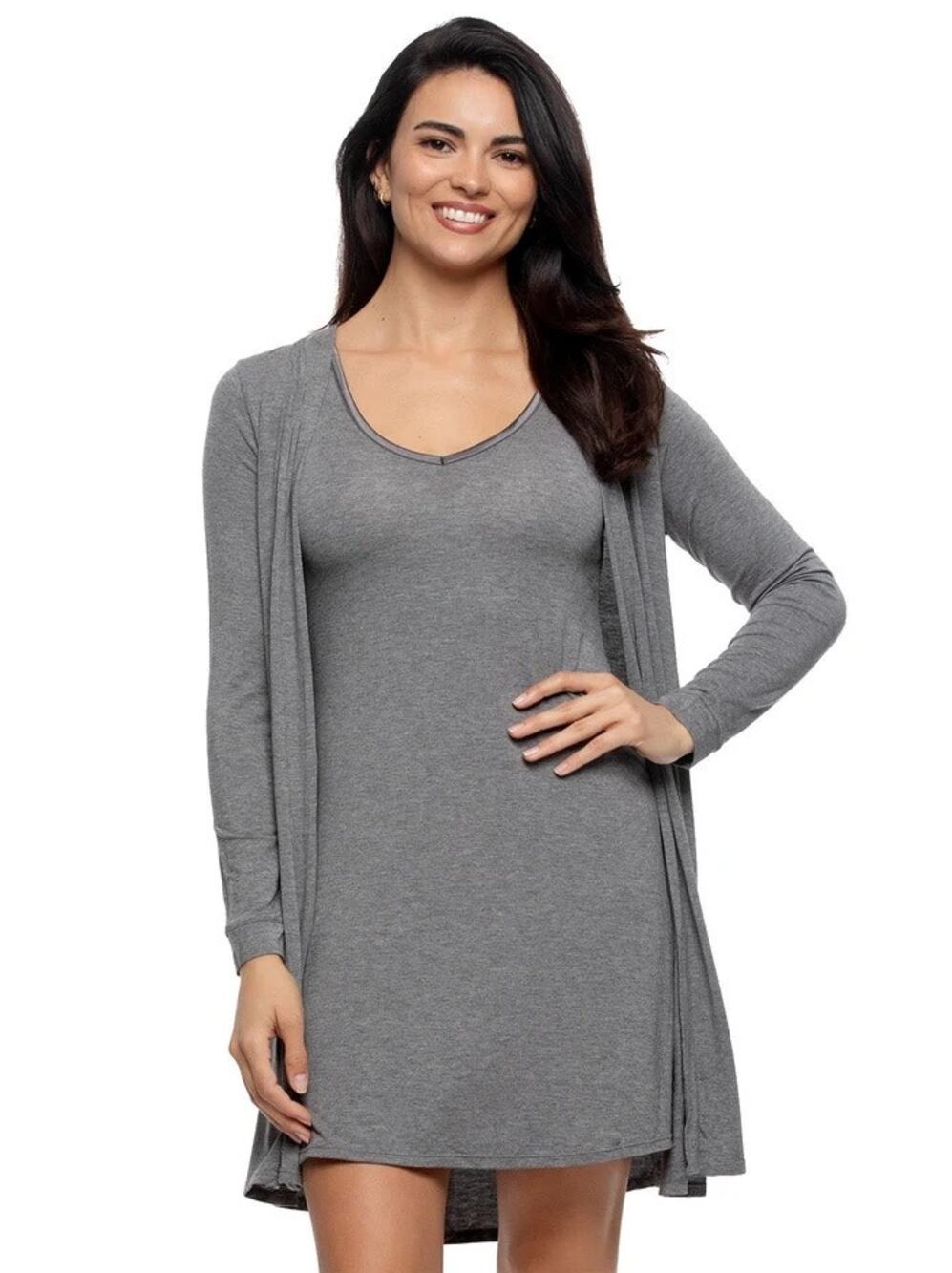 Felina Soft Stretch Gray Modal Open Wrap SzL Elevated Loungewear